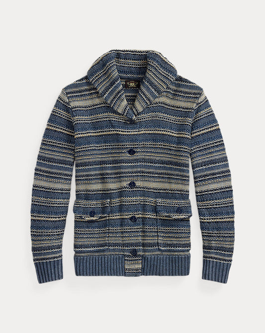 RRL Indigo Striped Linen Cotton Cardigan