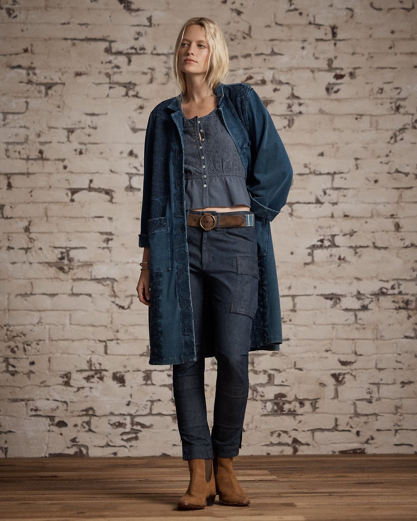 RRL Embroidered Cotton-Linen Jersey Top