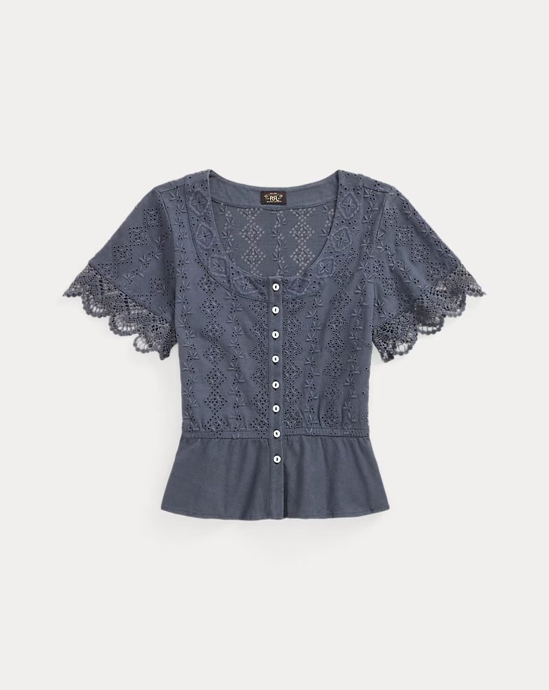 RRL Embroidered Cotton-Linen Jersey Top