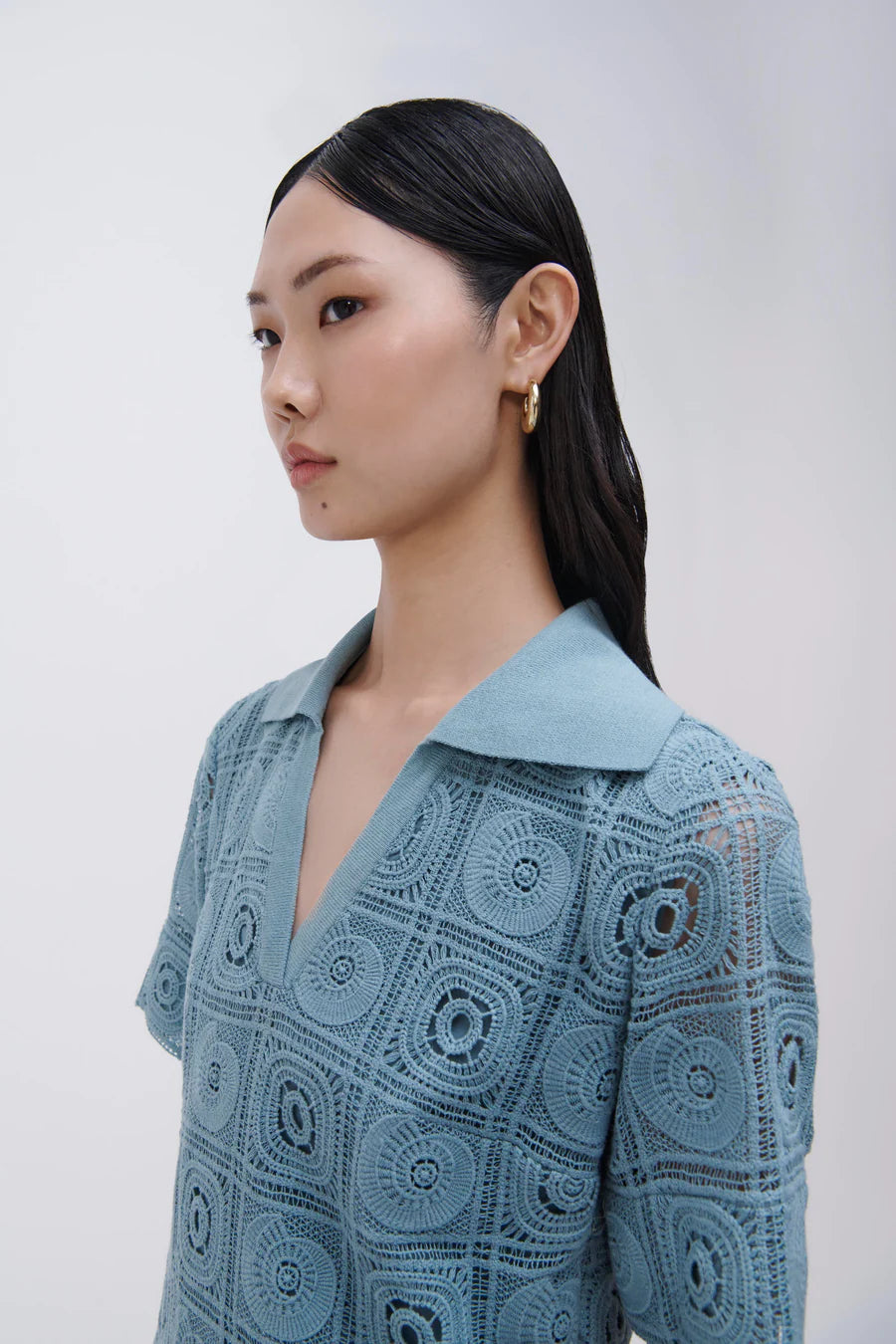 SIMKHAI Gabrielle Crochet Coverup Shirt Dress