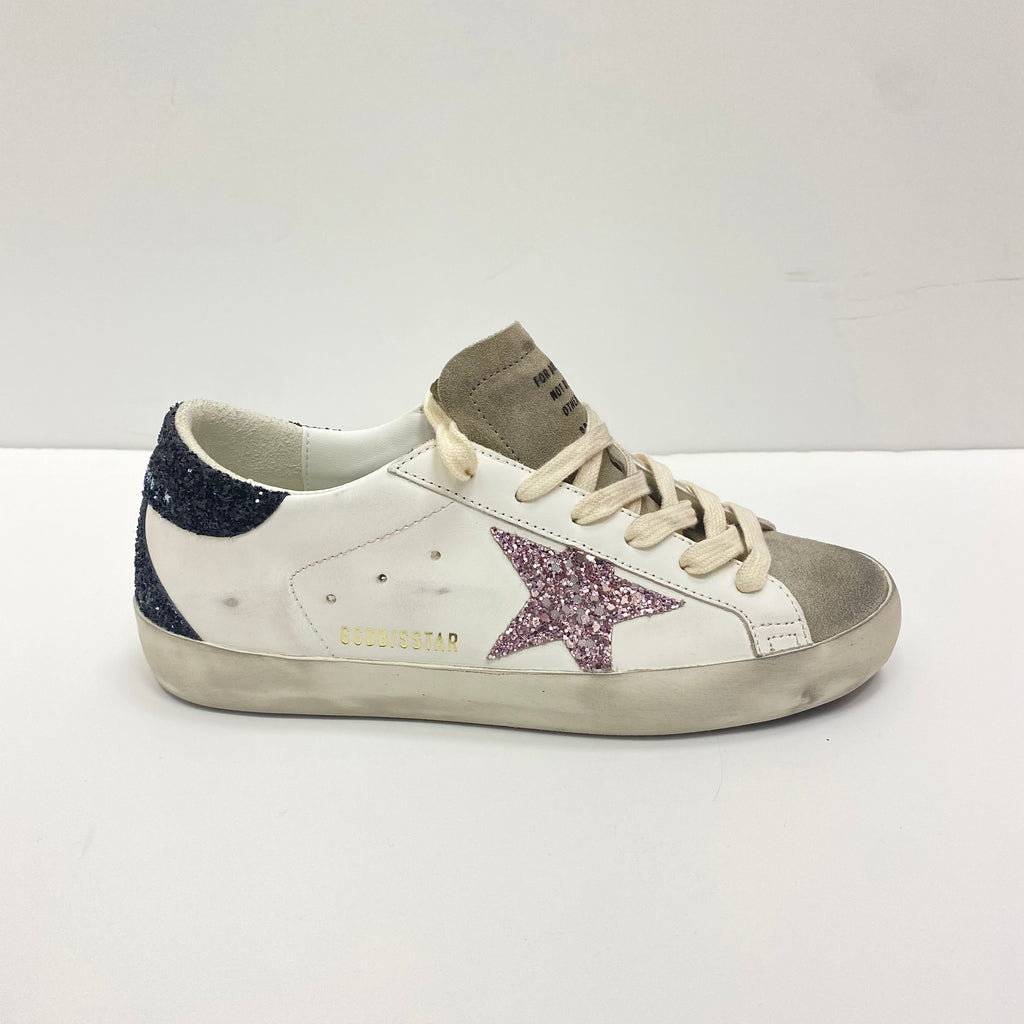 Super-Star with gold glitter star and ice-gray suede inserts