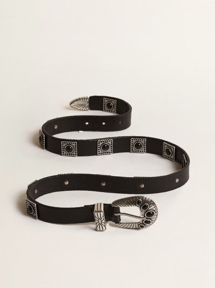 GOLDEN GOOSE Shell Belt in Black Leather