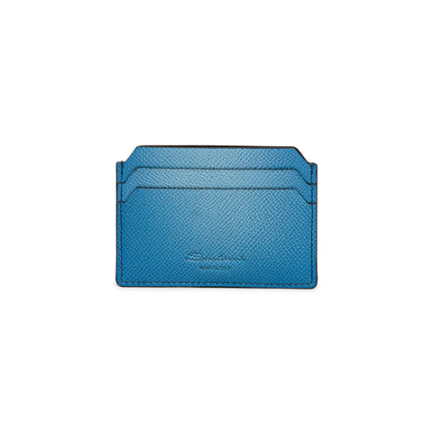 SANTONI Light Blue Saffiano Leather Credit Card Holder