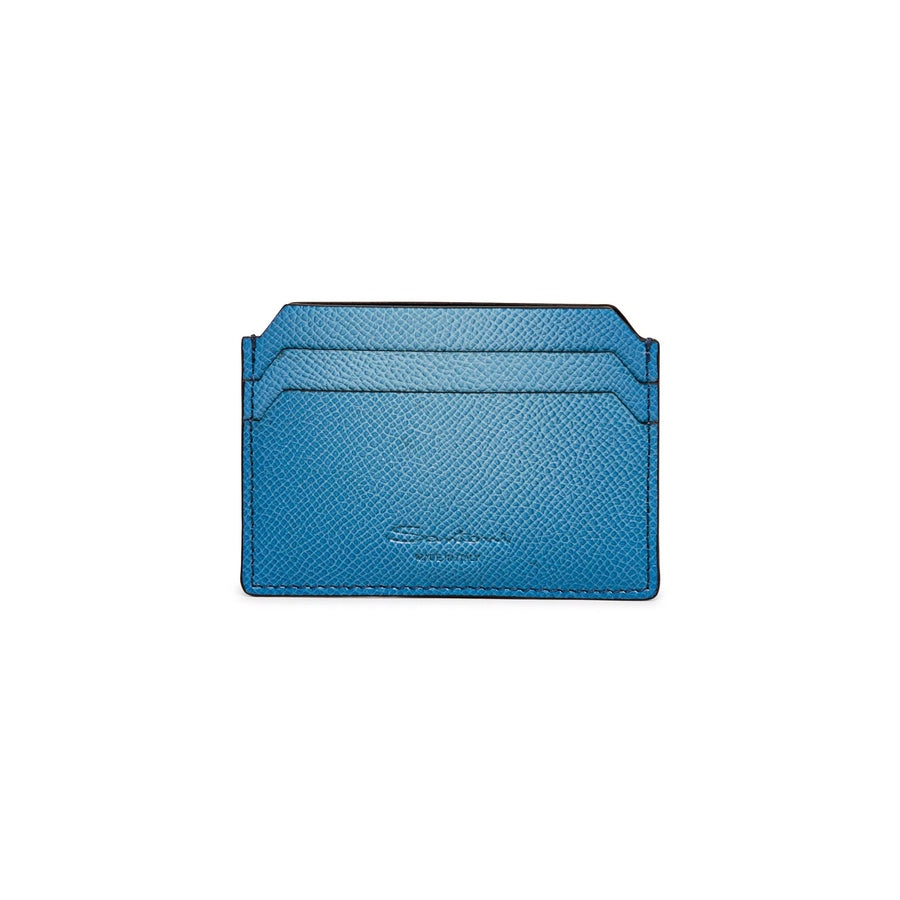 SANTONI Light Blue Saffiano Leather Credit Card Holder