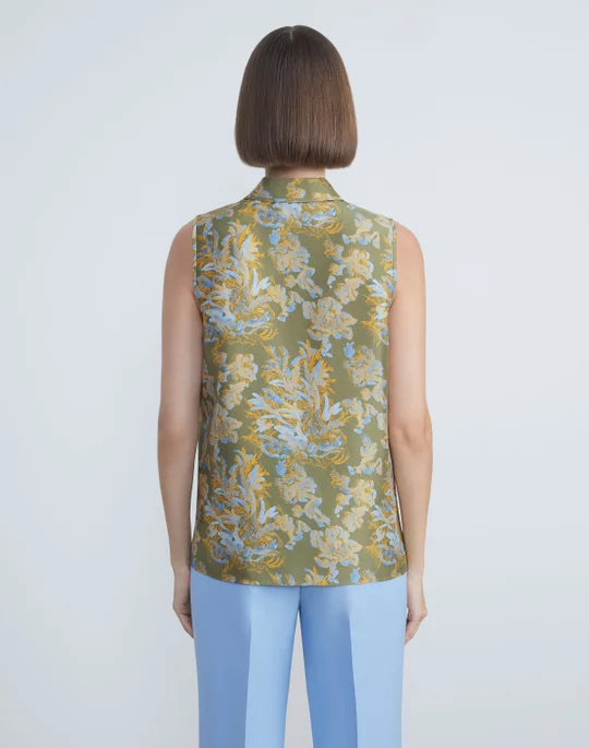 LAFAYETTE 148 Floral Frost Toile Texture Silk Sleeveless Blouse
