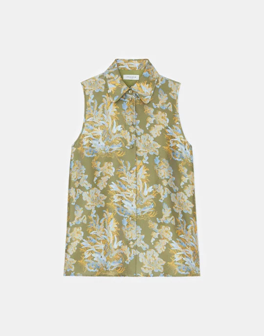 LAFAYETTE 148 Floral Frost Toile Texture Silk Sleeveless Blouse