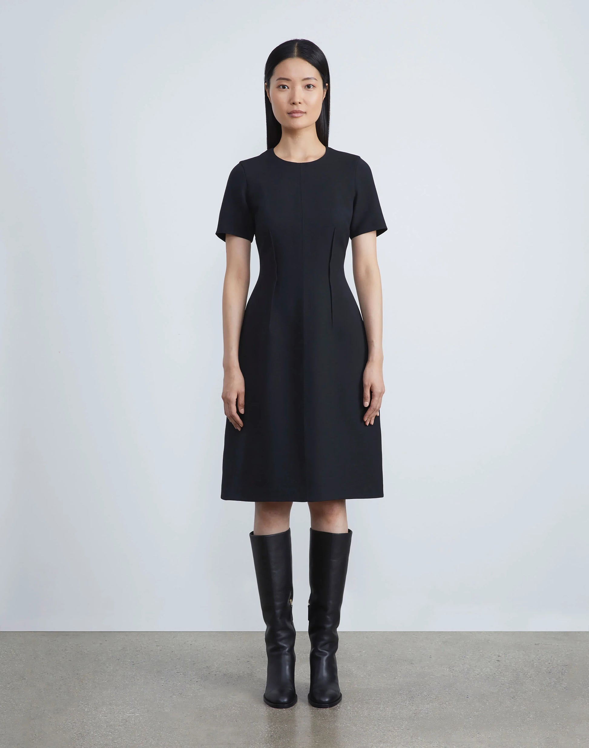 Lafayette 148 New York Wool & Silk Crepe Fit & Flare Dress in Black Lafayette 148 New York Wool & Silk Crepe Fit & Flare Dress in Black