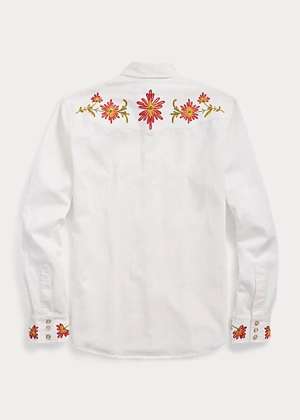 RRL Slim Fit Embroidered Denim Western Shirt