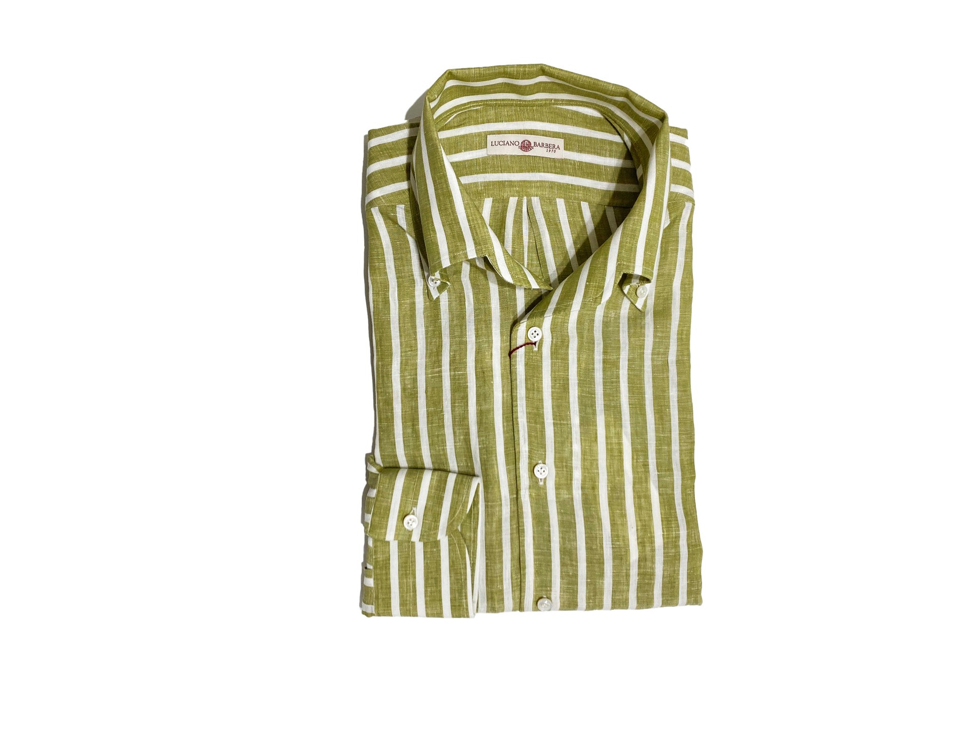green and yellow striped dress shirt Elegant Striped Cotton Oversized Shirt - Green